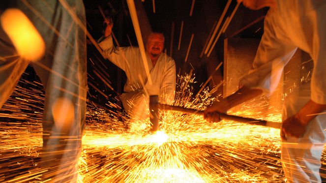 
                    Forchetta per carne, fabbricato d'acciaio damasco