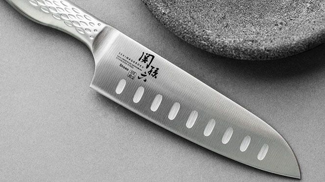 
                    Shoso Santoku hollow ground blade