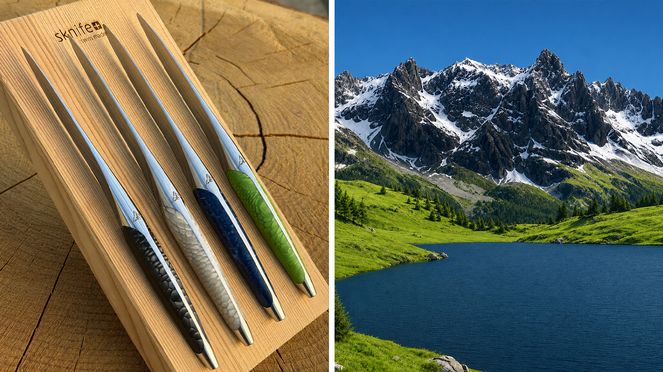 
                    The four colour shades and a subtle Matterhorn engraving on the Colours of Nature knife set reflect the Swiss landscapes